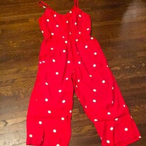 Loft Red Polka Dot Jumpsuit Size S Petite